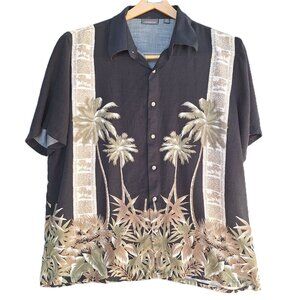 Croft & Barrow Hawaiian 100% Rayon Button Up Men XL Black Brown vintage